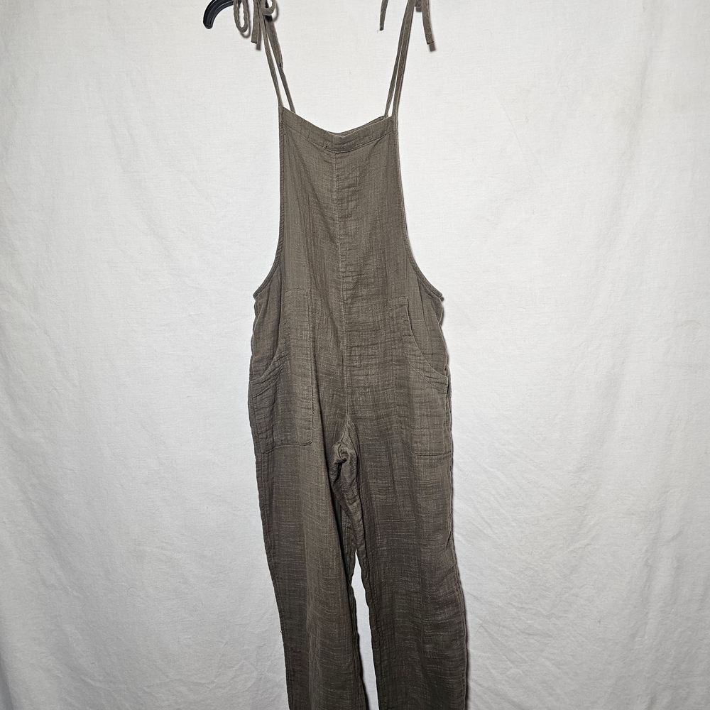Aerie Brown Relaxed Straight-Leg Jumpsuit Square Neck Tie Straps Sleeveless S